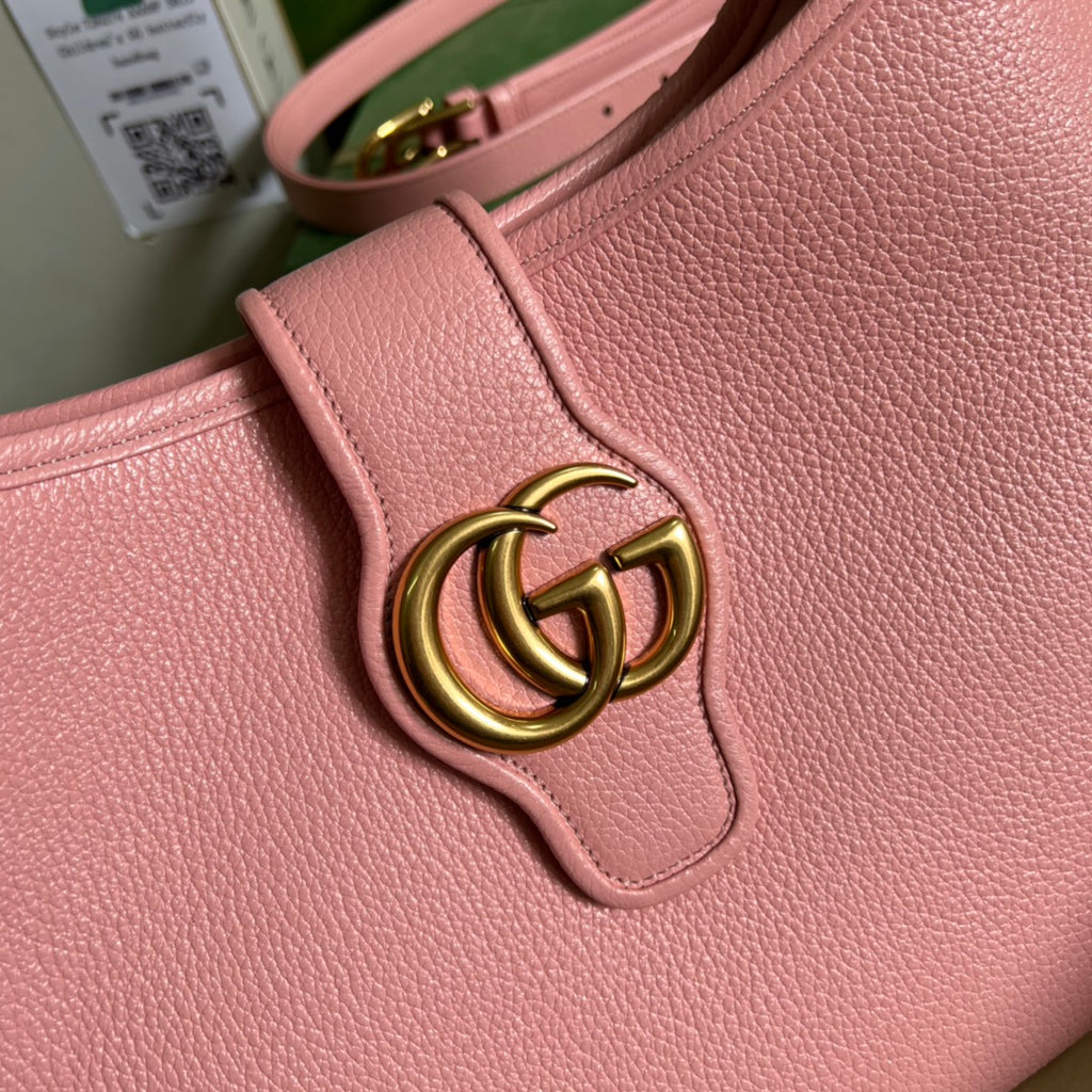 GUCCI Pink Leather Hobo Bag with Gold GG Hardware