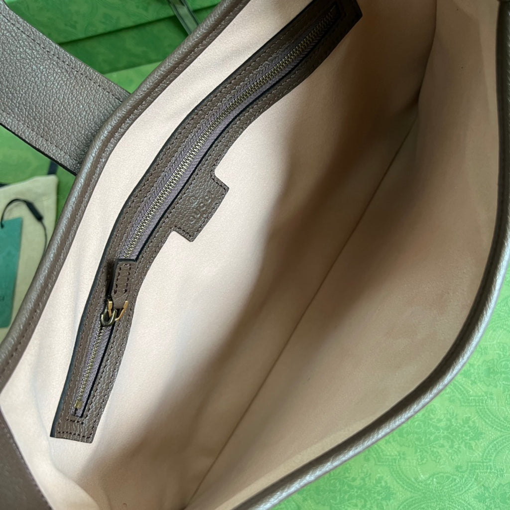 GUCCI Taupe Leather Hobo Bag with Gold GG Hardware