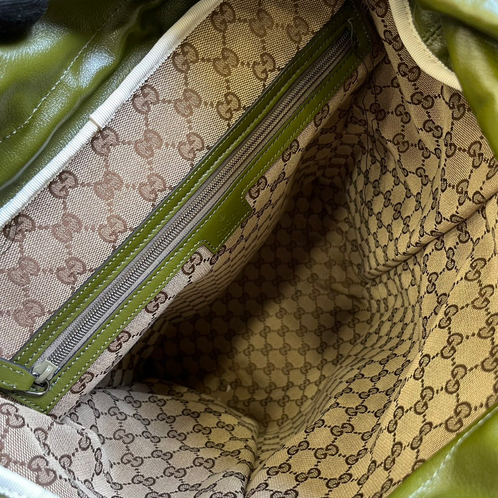 GUCCI Olive Green Leather Backpack with Interlocking GG Logo