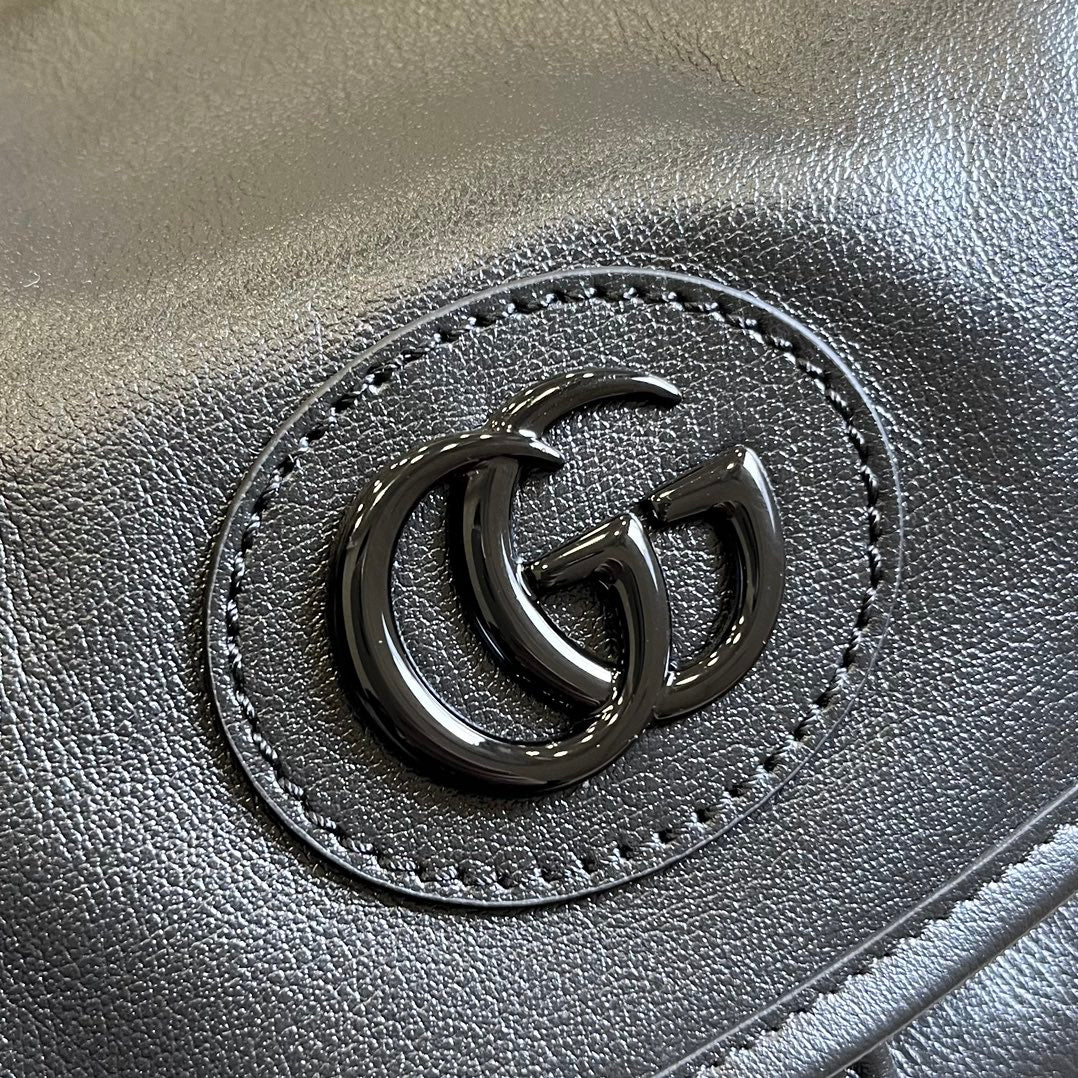 GUCCI Black Leather Backpack with Interlocking GG Logo