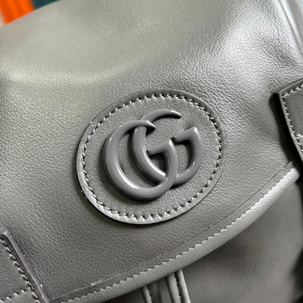 GUCCI Grey Leather Backpack with Interlocking GG Logo
