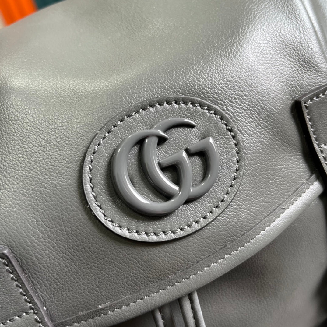 GUCCI Grey Leather Backpack with Interlocking GG Logo