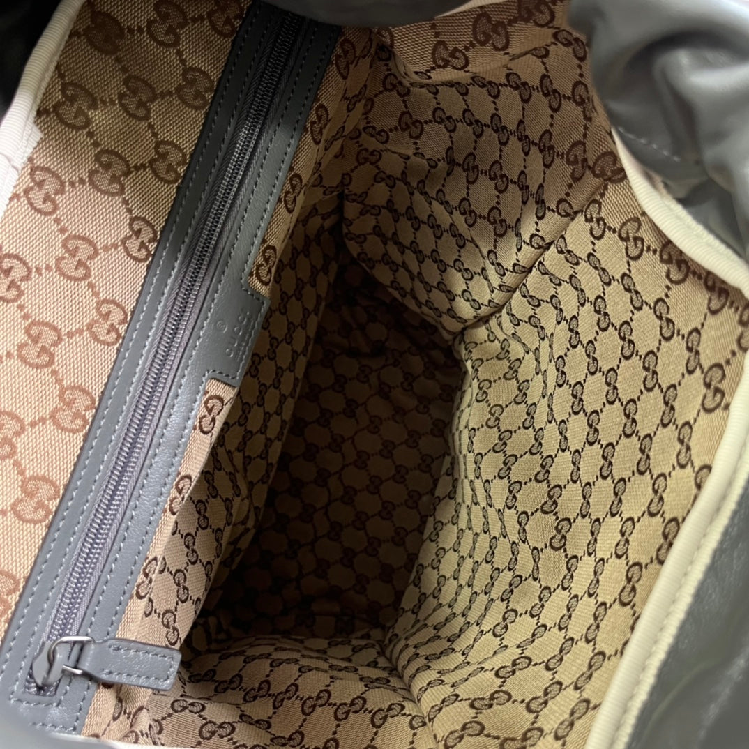 GUCCI Grey Leather Backpack with Interlocking GG Logo