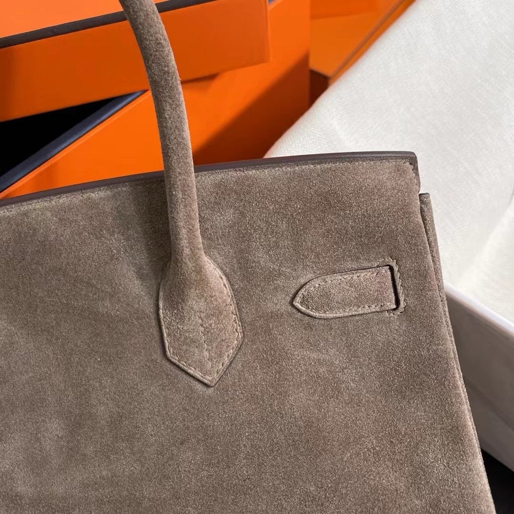 HERMES Limited Edition Suede Birkin 30 Bag Rare Etoupe Doblis Palladium Hardware