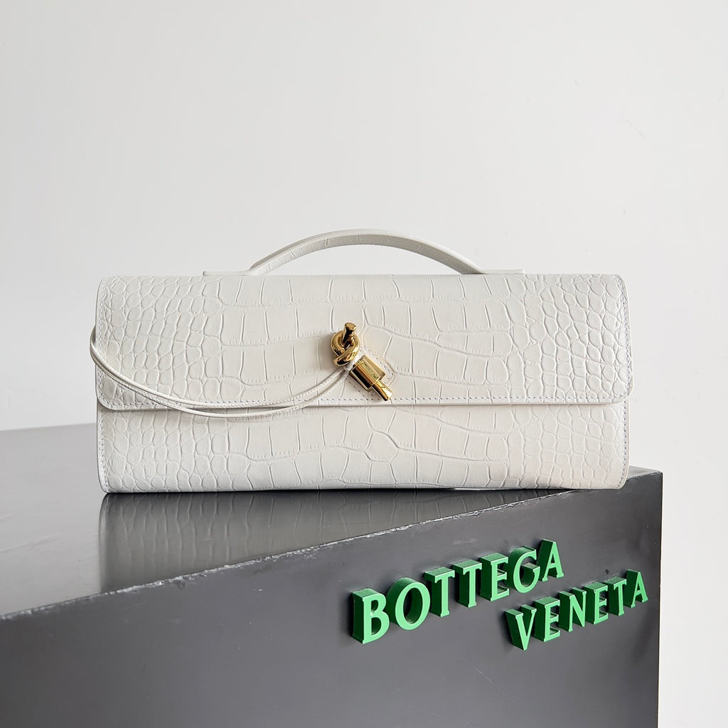 Bottega Veneta Knot Clutch - White Croc-Embossed