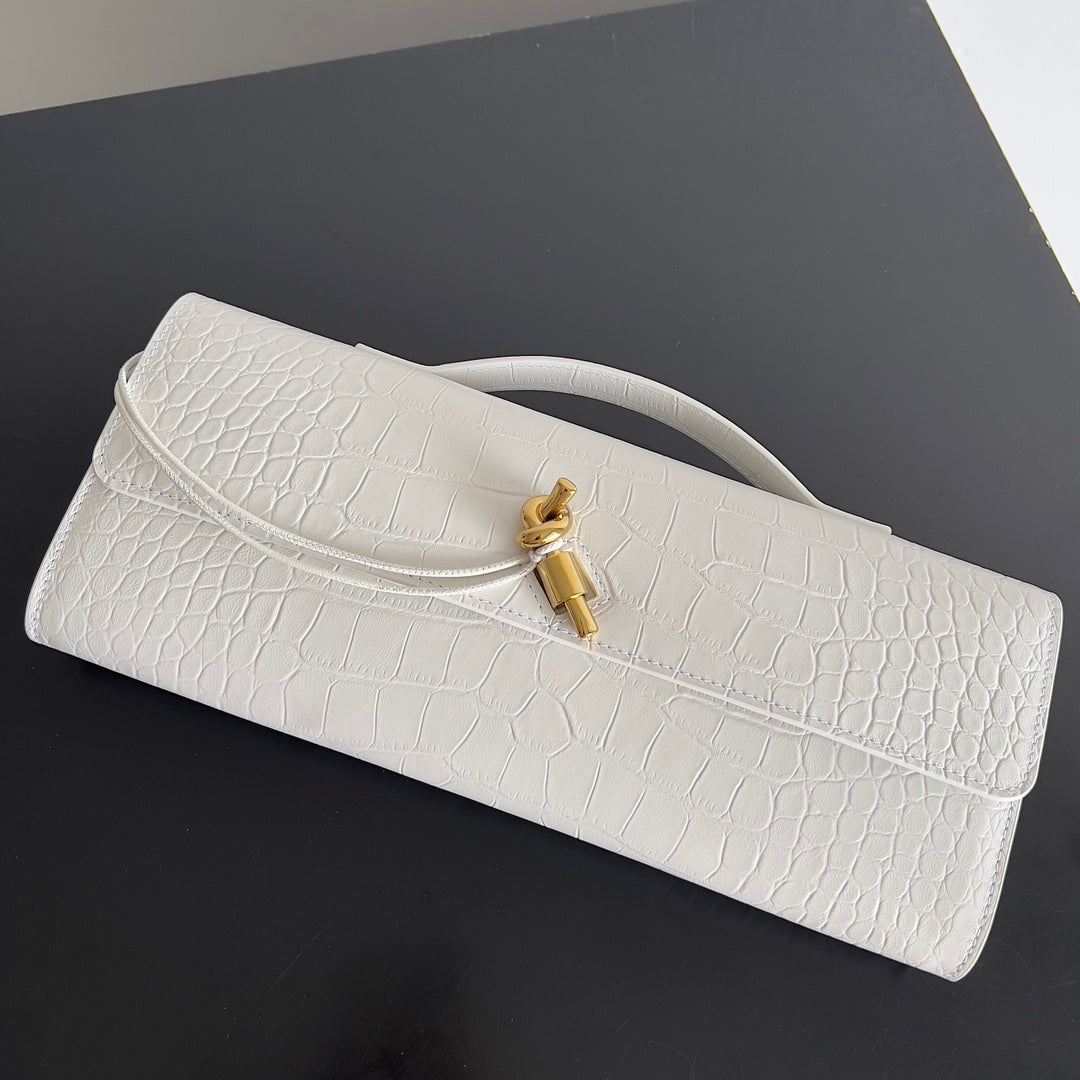Bottega Veneta Knot Clutch - White Croc-Embossed