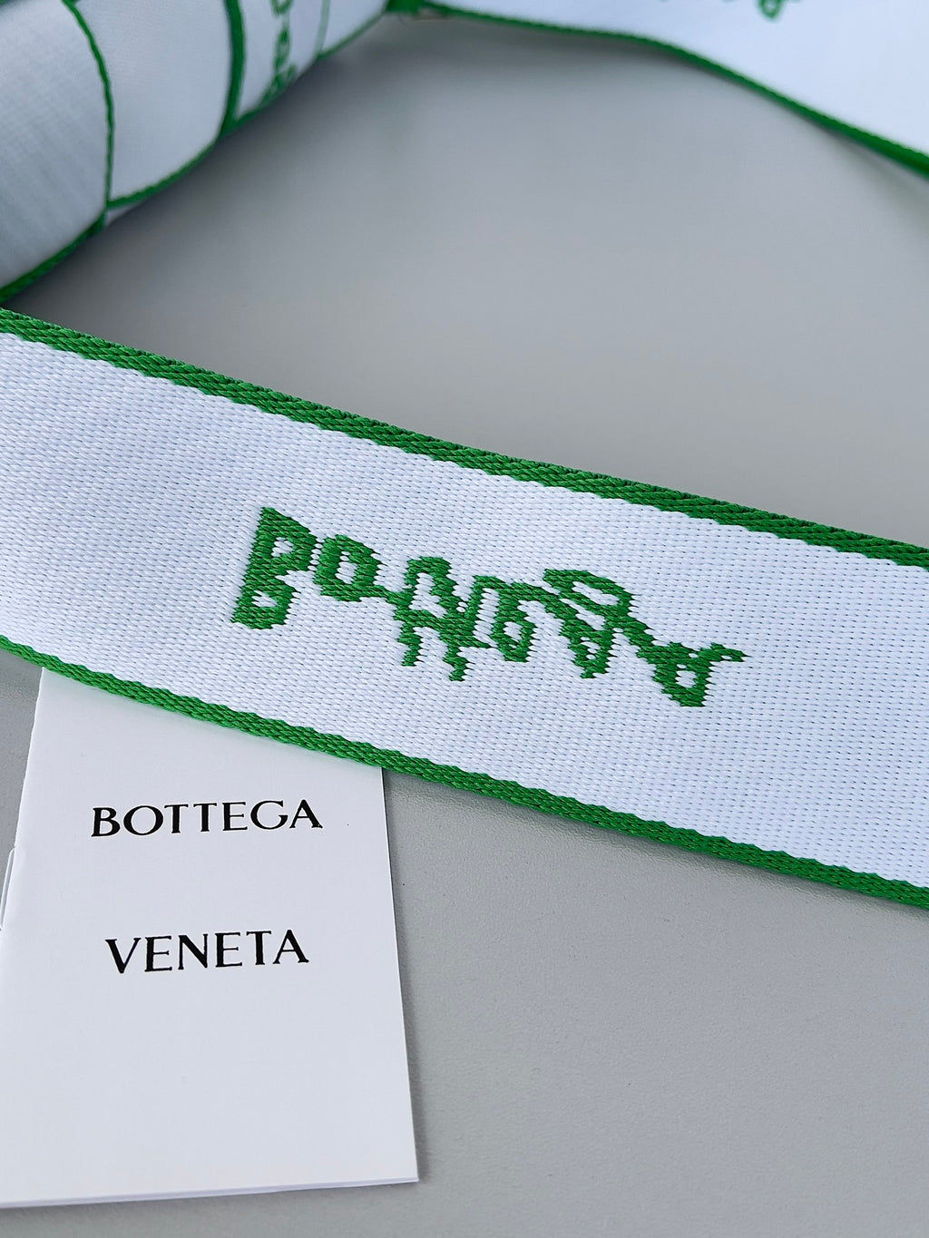 Bottega Veneta Cassette Crossbody - White with Green Logo Strap