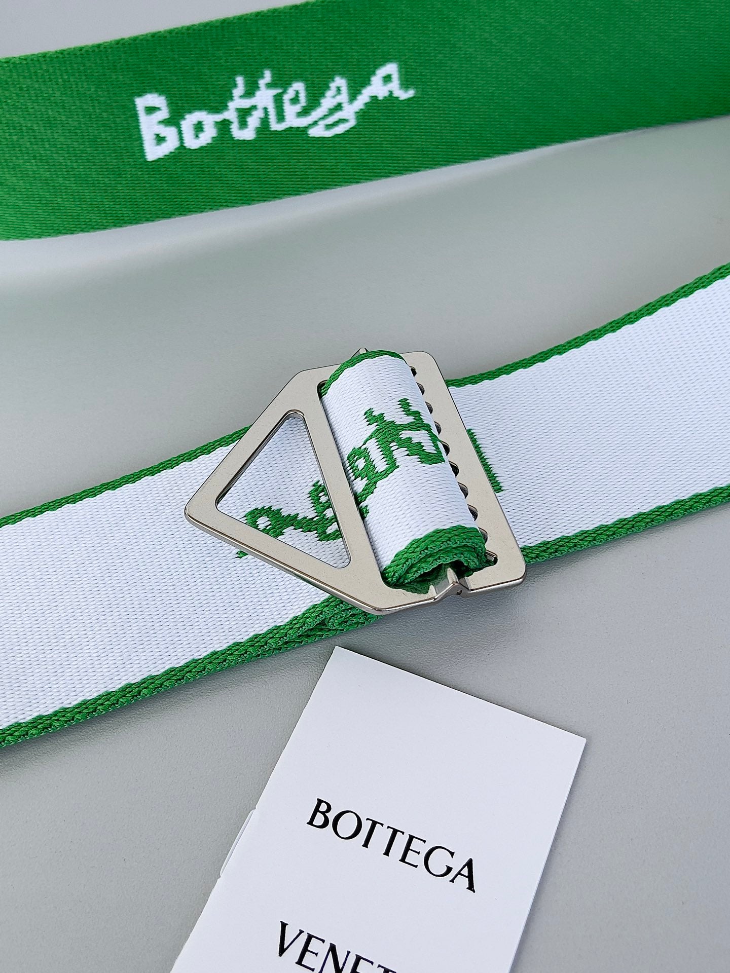 Bottega Veneta Cassette Crossbody - White with Green Logo Strap