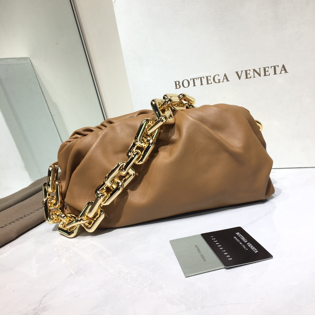 Bottega Veneta Chain Pouch - Camel Leather with Gold Hardware