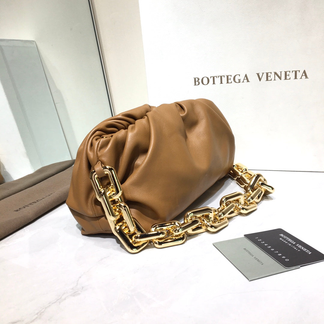 Bottega Veneta Chain Pouch - Camel Leather with Gold Hardware