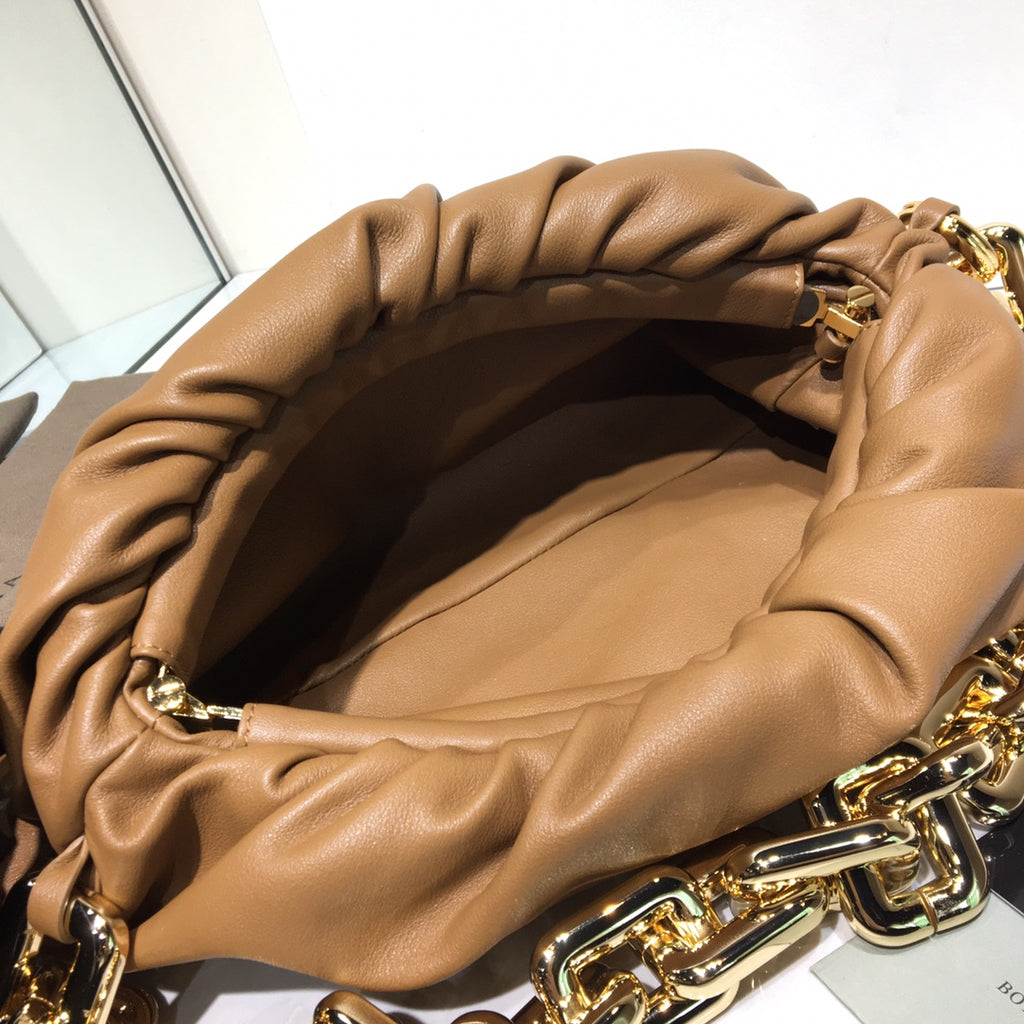 Bottega Veneta Chain Pouch - Camel Leather with Gold Hardware