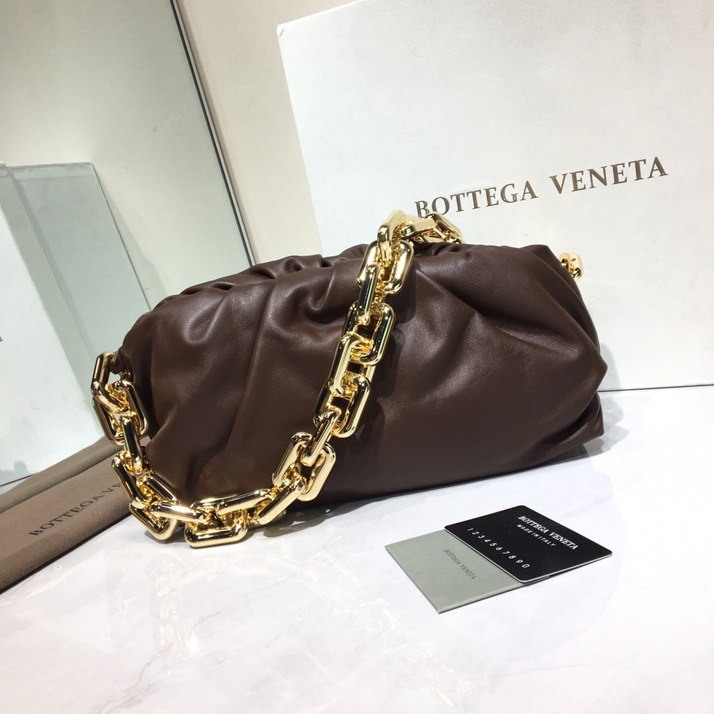 Bottega Veneta Chain Pouch - Brown Leather with Gold Hardware