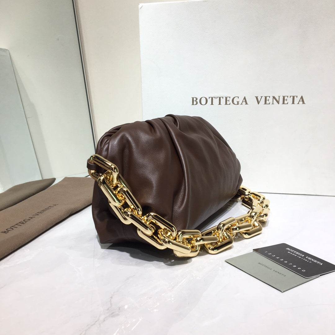 Bottega Veneta Chain Pouch - Brown Leather with Gold Hardware