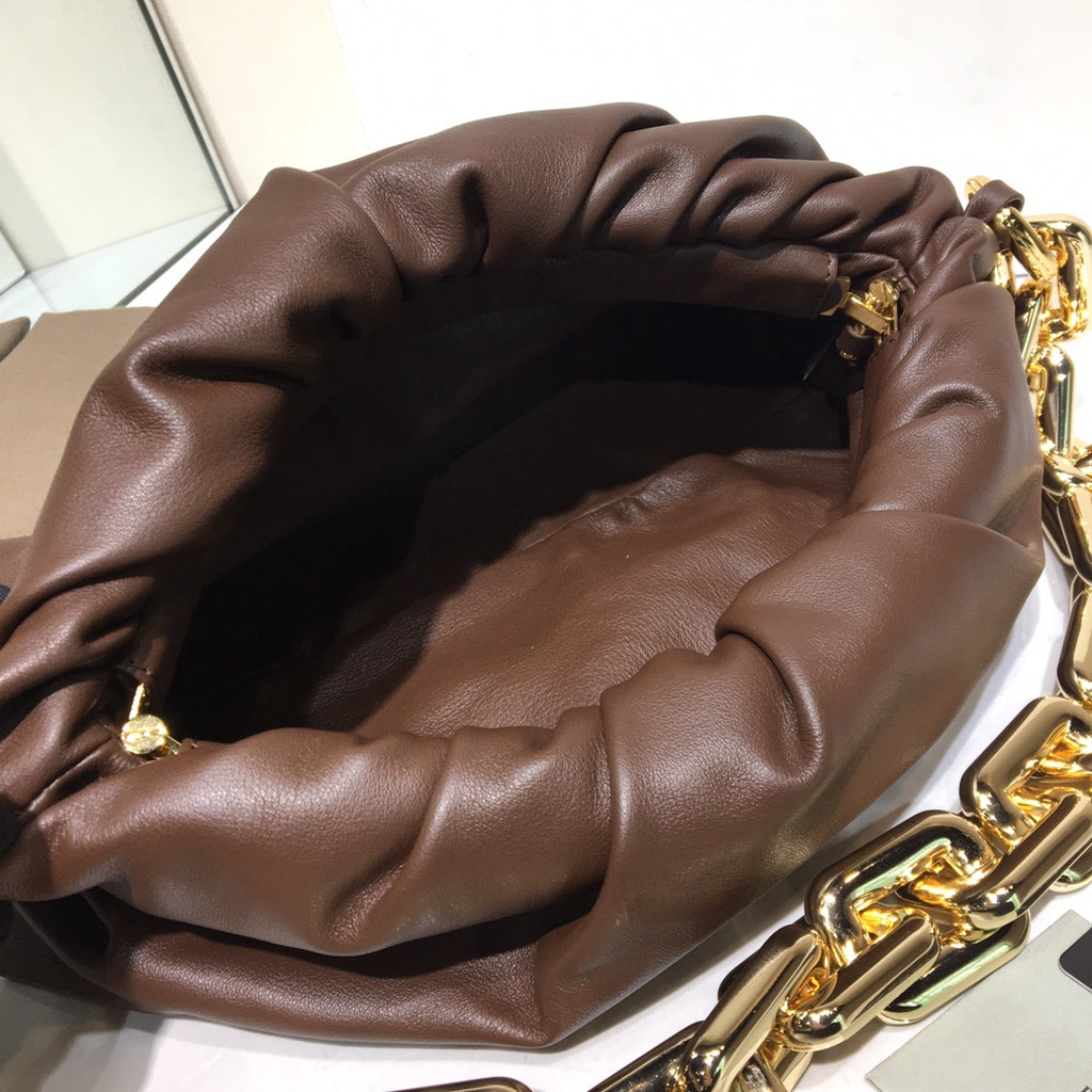 Bottega Veneta Chain Pouch - Brown Leather with Gold Hardware