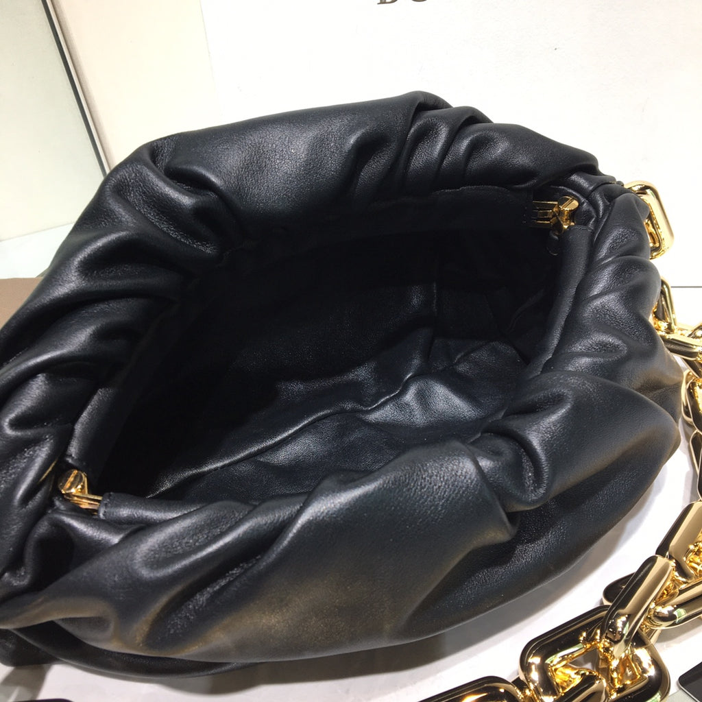 Bottega Veneta Chain Pouch - Black Leather with Gold Hardware