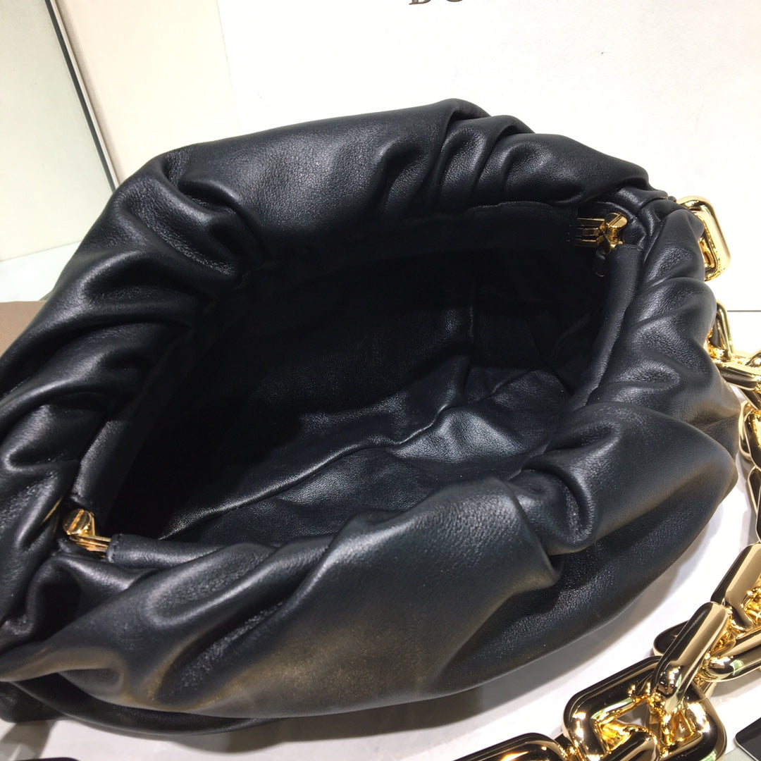 Bottega Veneta Chain Pouch - Black Leather with Gold Hardware