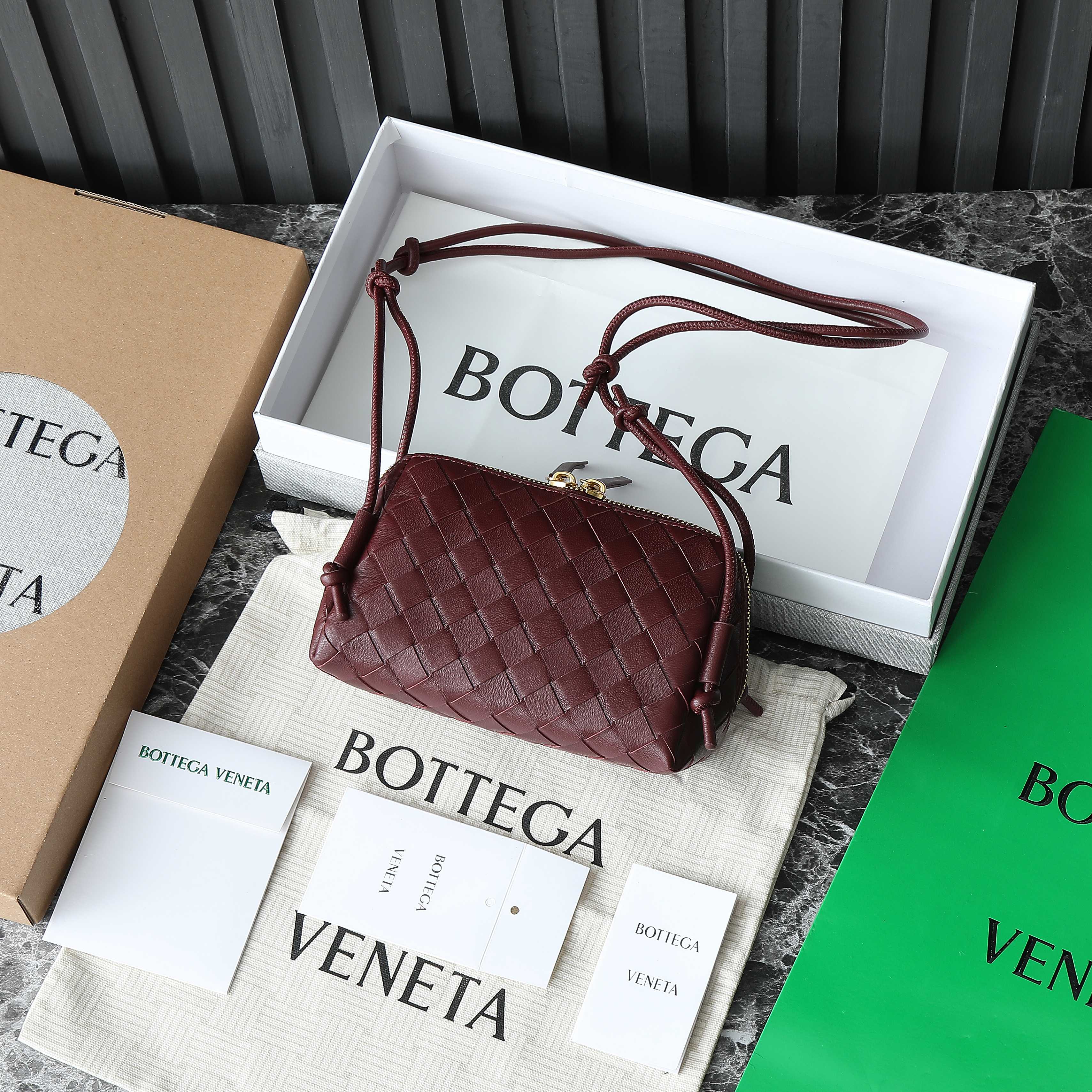 Bottega Veneta Intrecciato Burgundy Leather Crossbody Bag