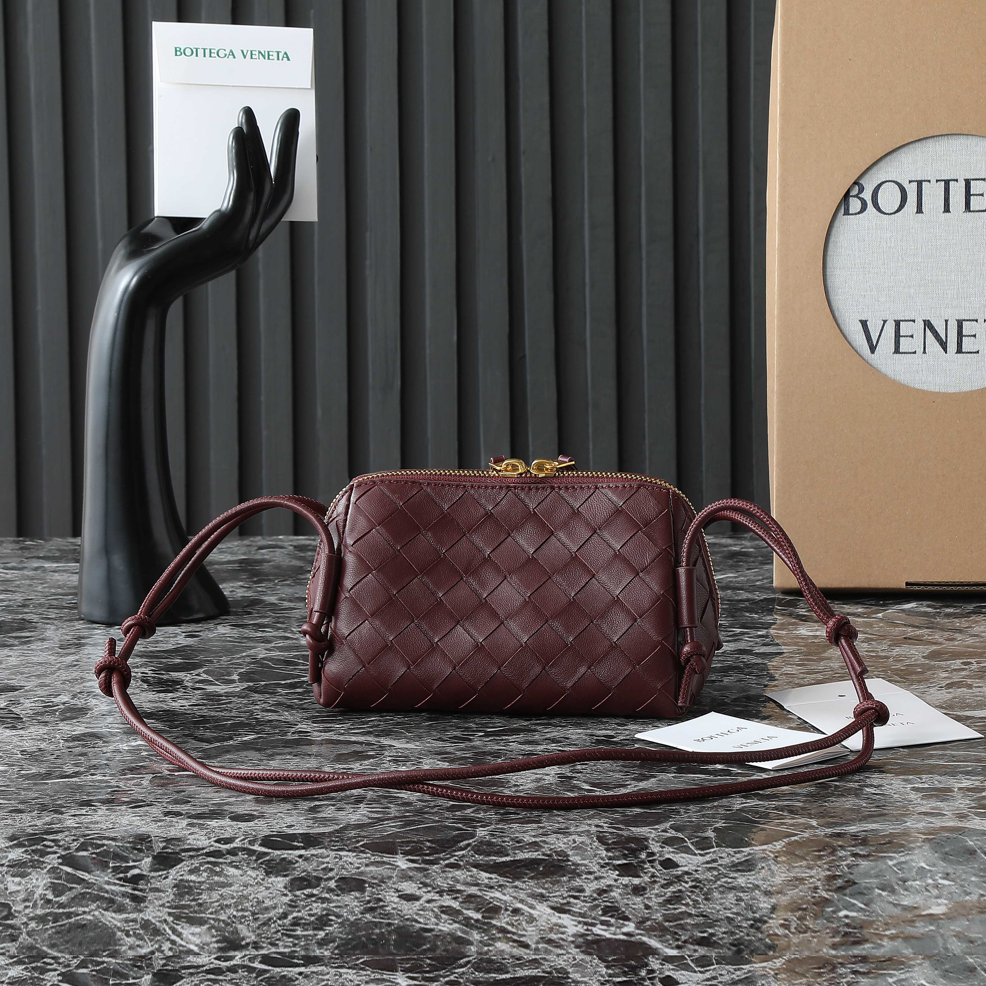 Bottega Veneta Intrecciato Burgundy Leather Crossbody Bag