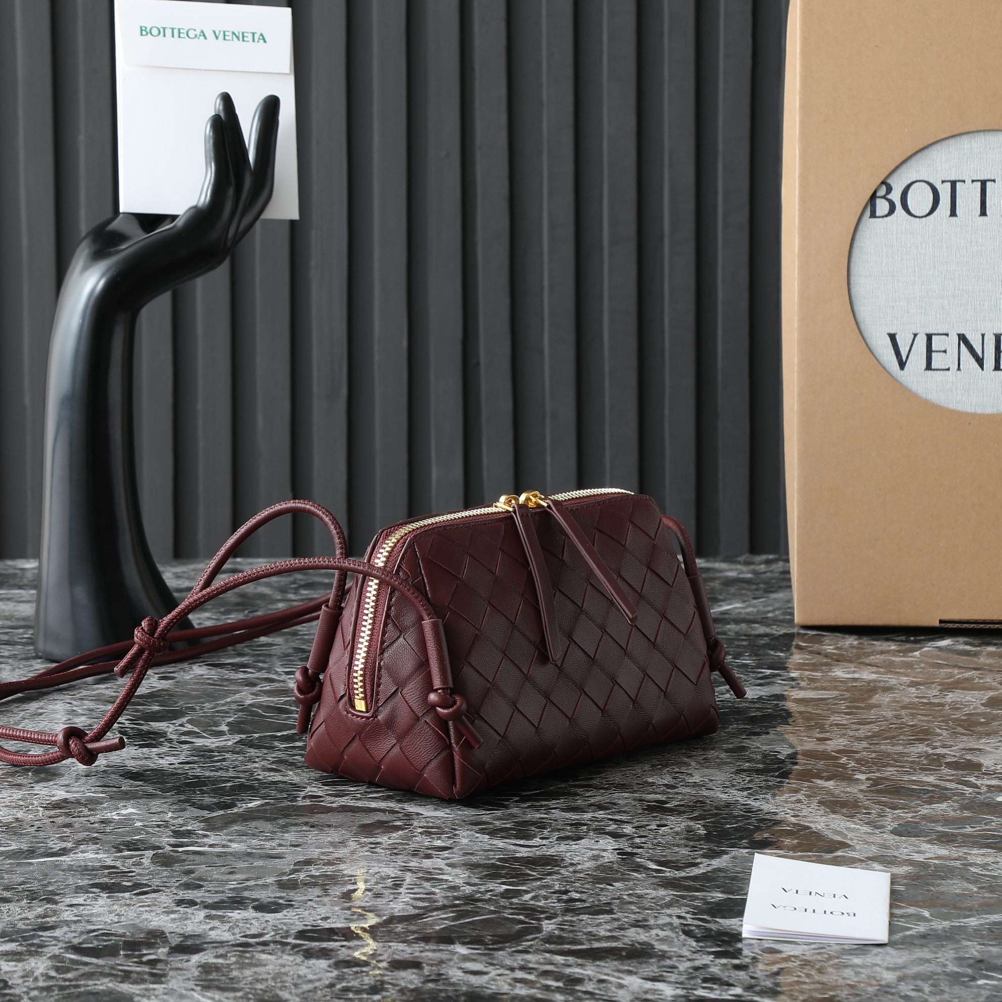 Bottega Veneta Intrecciato Burgundy Leather Crossbody Bag