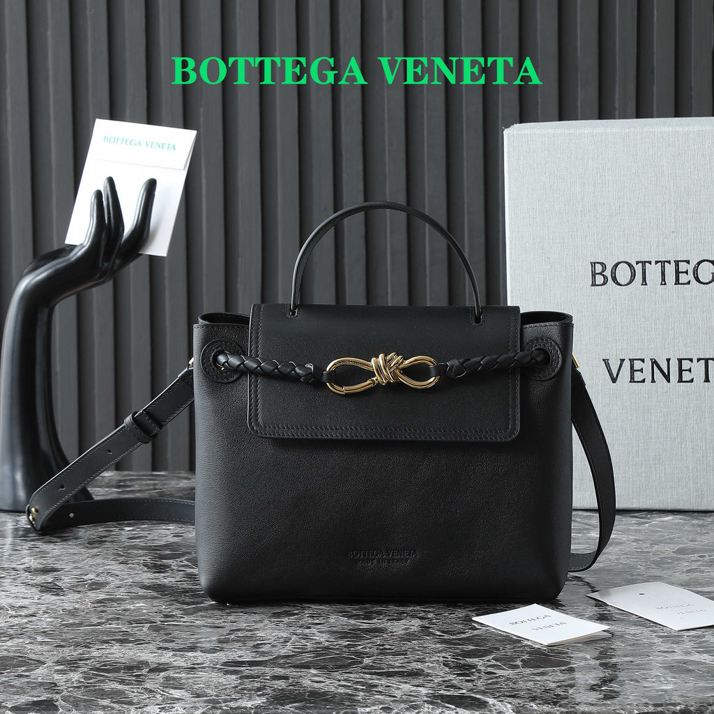 Bottega Veneta Intrecciato Black Leather Top Handle Bag