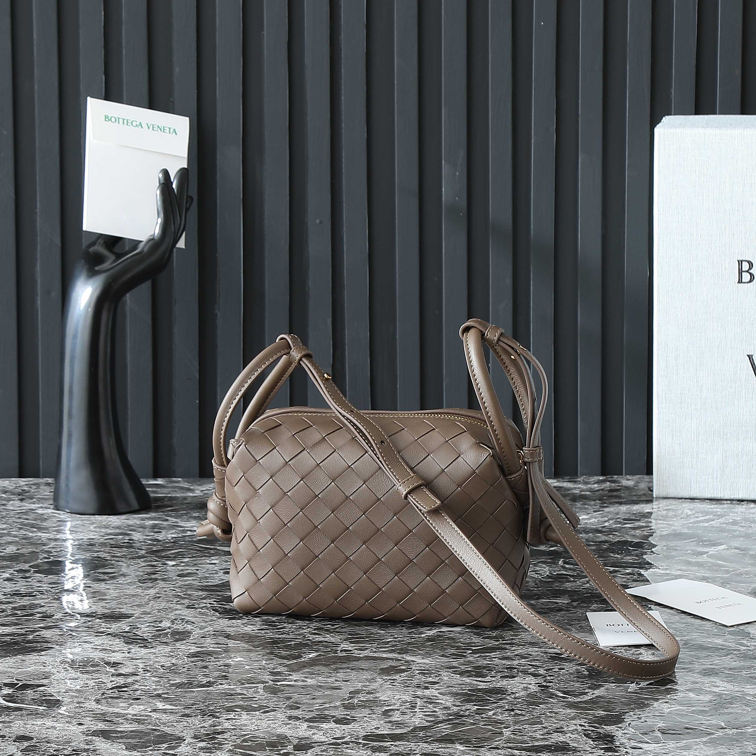 Bottega Veneta Intrecciato Taupe Leather Crossbody Bag