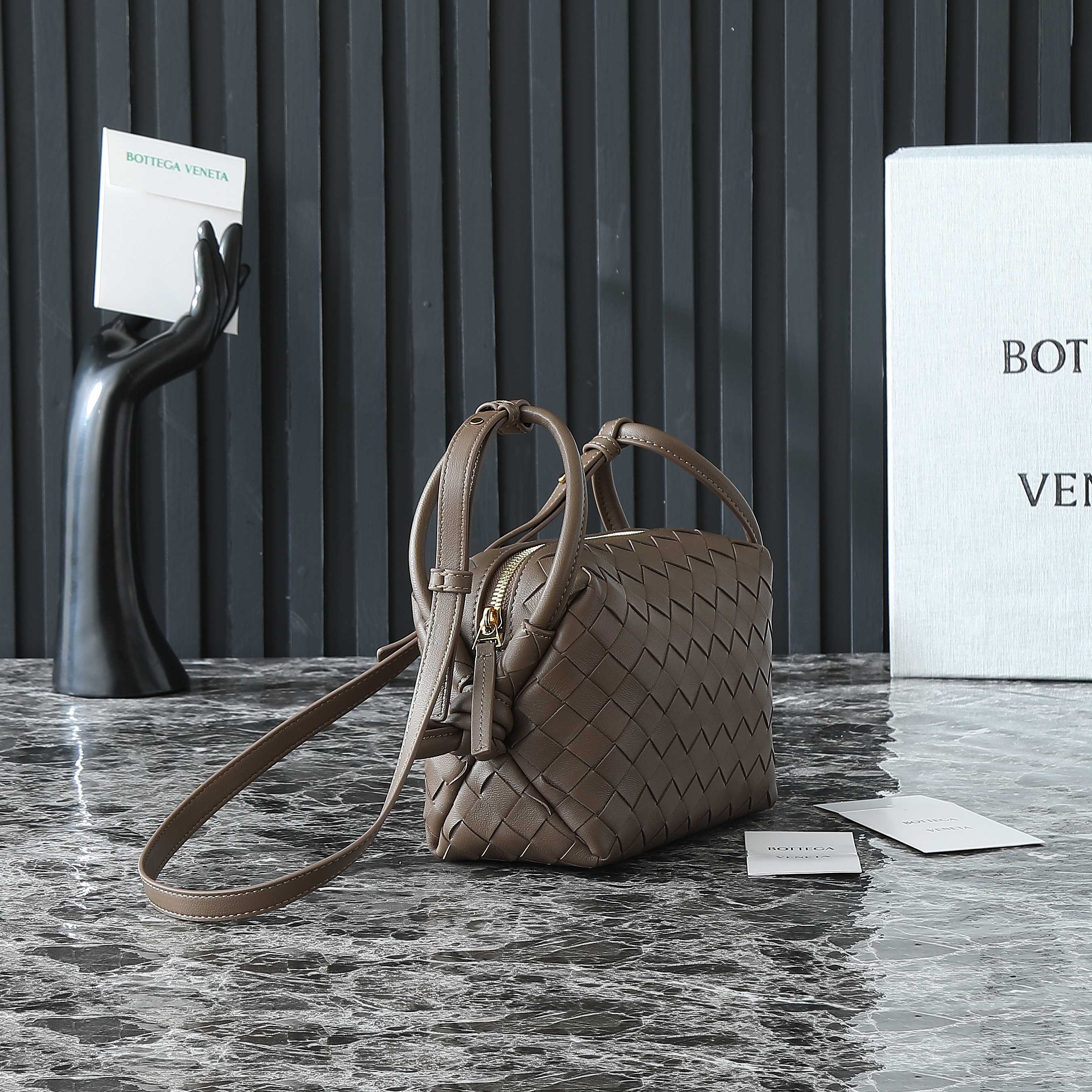 Bottega Veneta Intrecciato Taupe Leather Crossbody Bag
