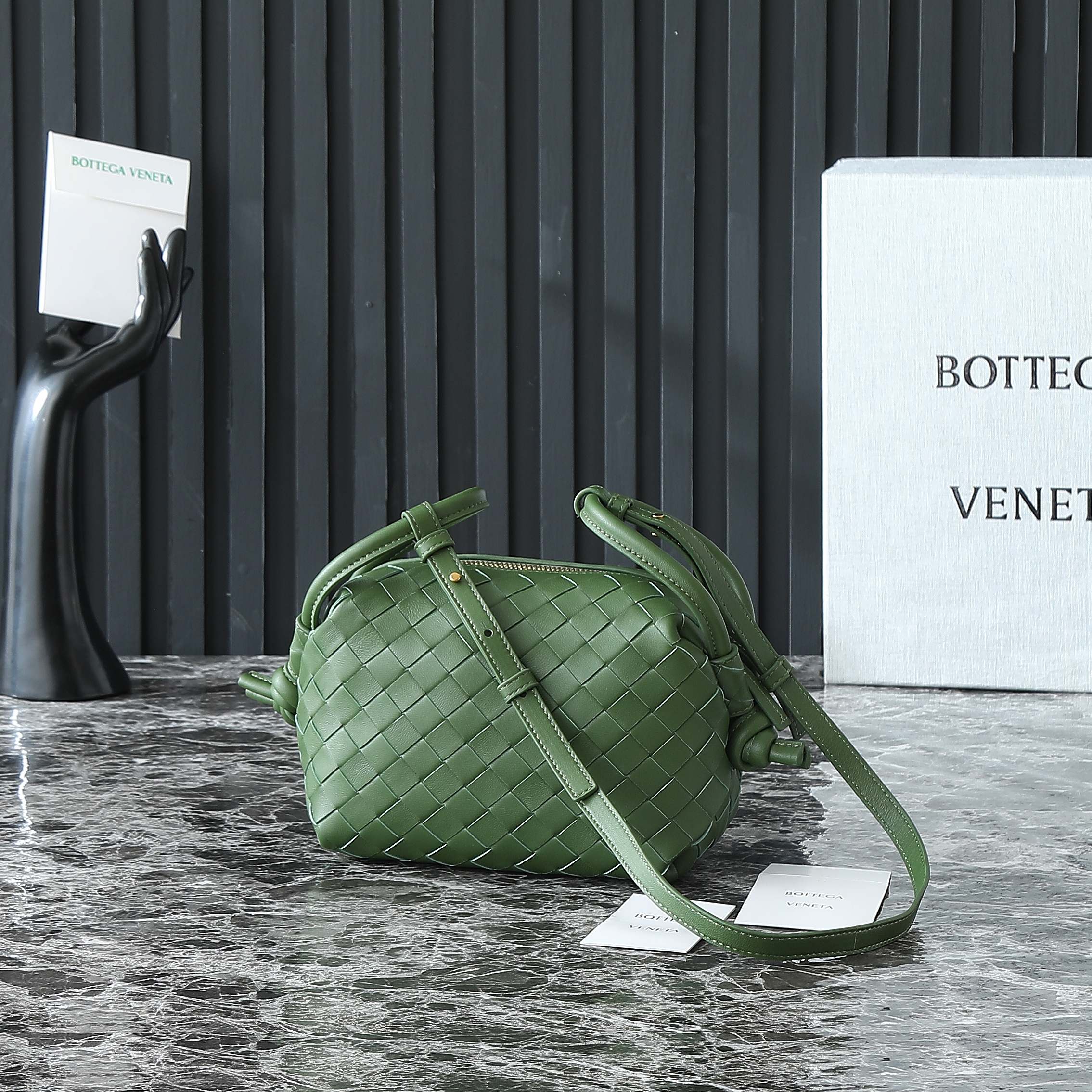Bottega Veneta Intrecciato Olive Green Leather Crossbody Bag
