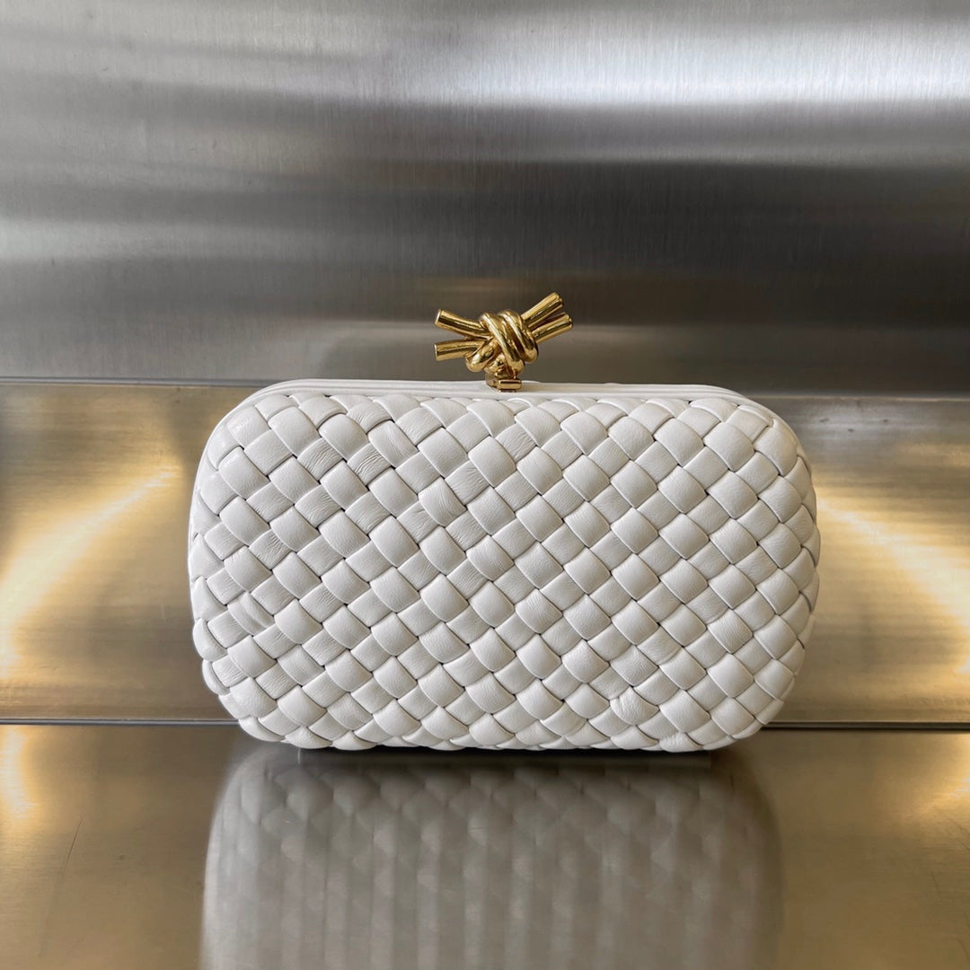 Bottega Veneta Knot Intrecciato Woven Leather Clutch - White