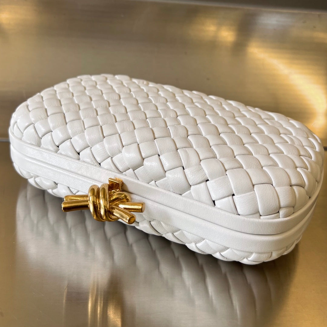 Bottega Veneta Knot Intrecciato Woven Leather Clutch - White