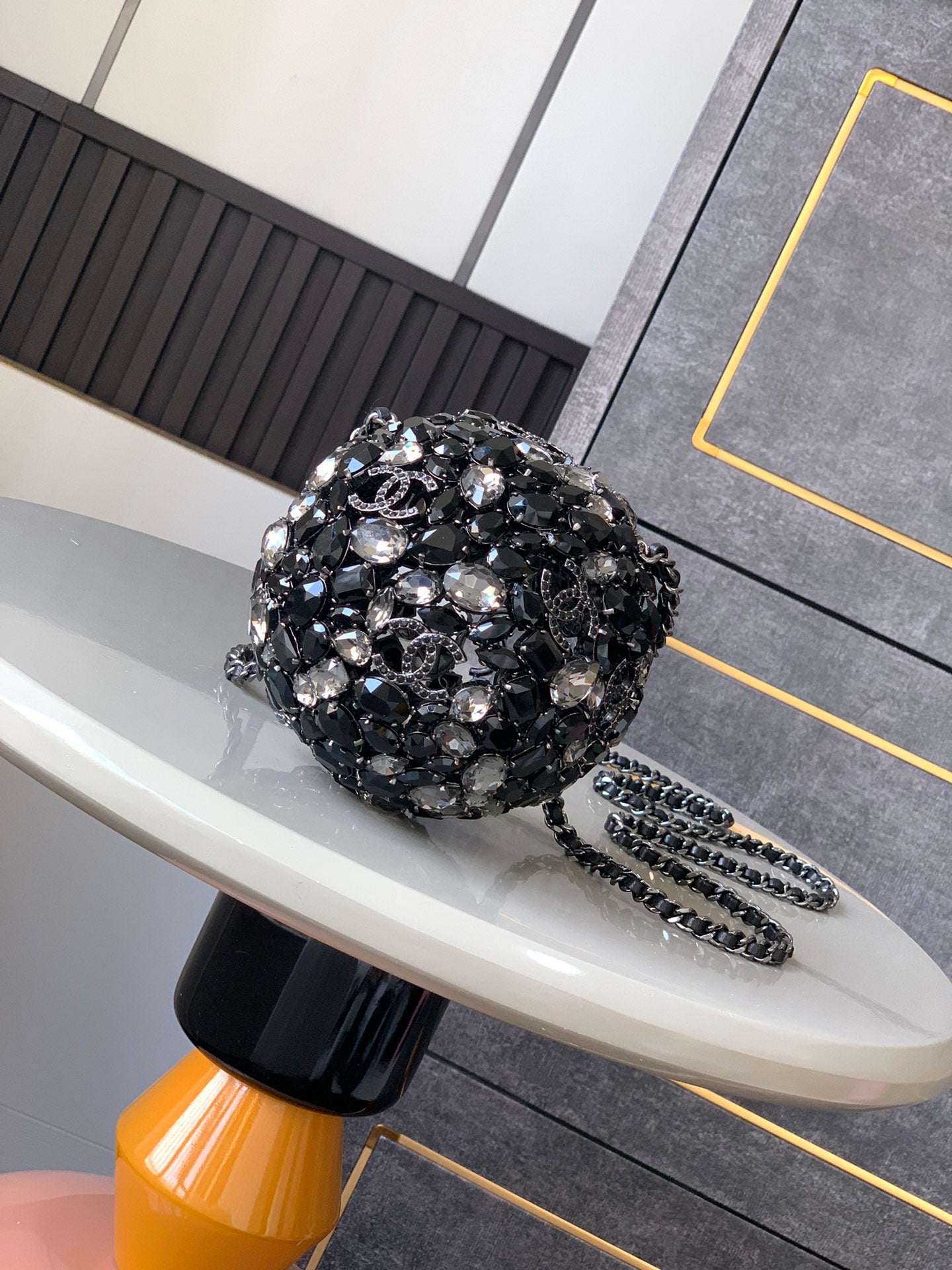 Chanel Black & Silver Crystal Embellished Sphere Evening Bag