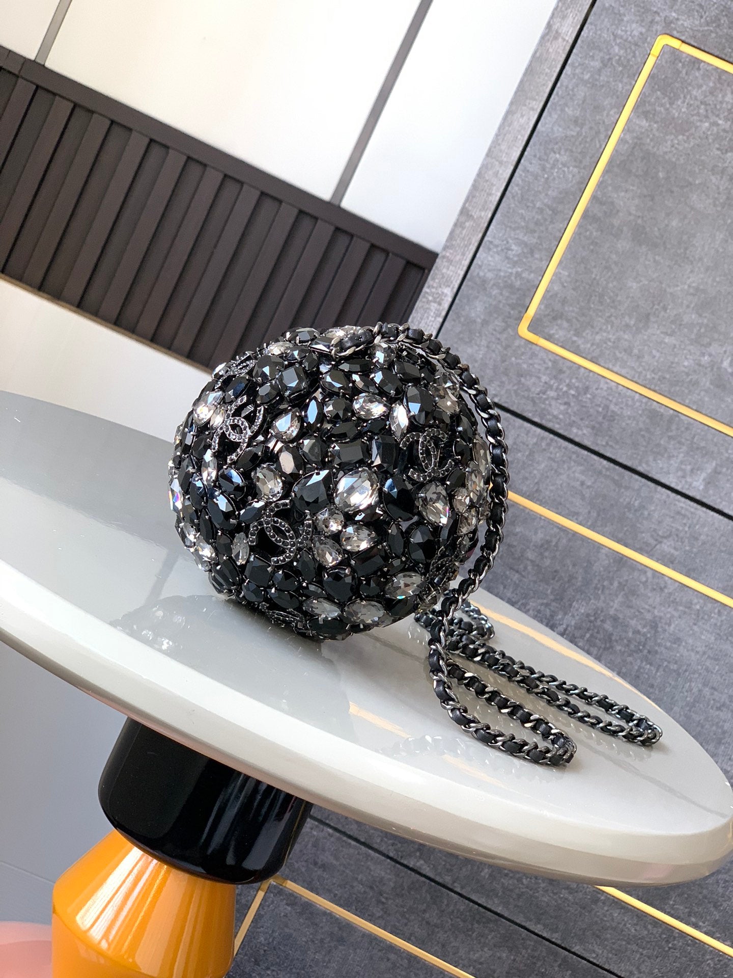 Chanel Black & Silver Crystal Embellished Sphere Evening Bag