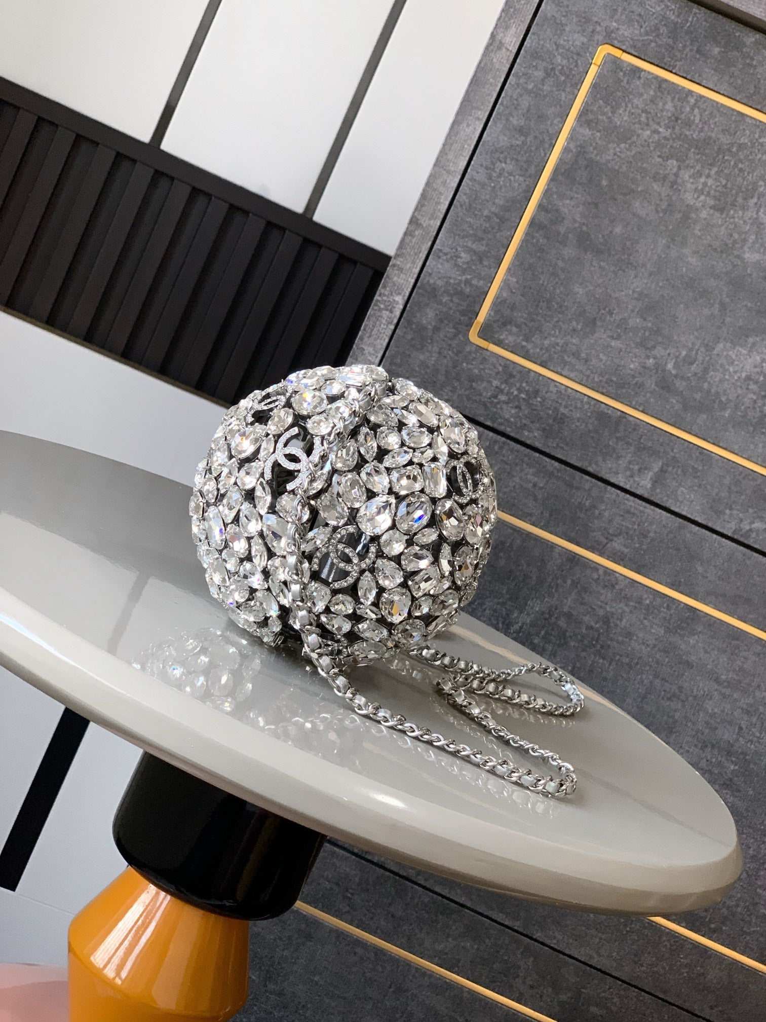 Chanel Crystal Embellished Sphere Evening Bag with Silver Hardware
