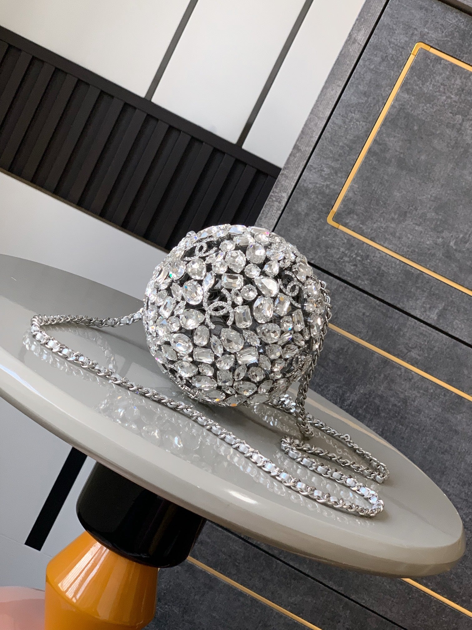 Chanel Crystal Embellished Sphere Evening Bag with Silver Hardware