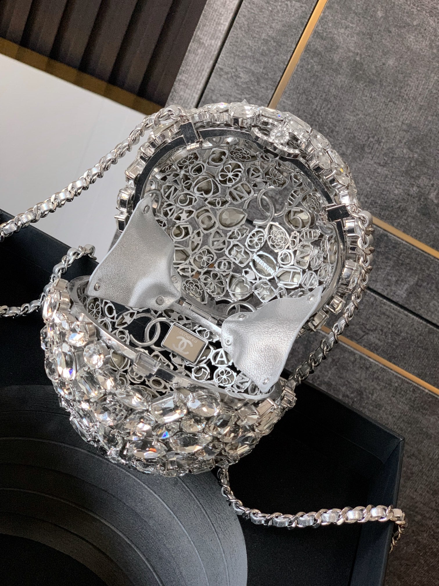 Chanel Crystal Embellished Sphere Evening Bag with Silver Hardware