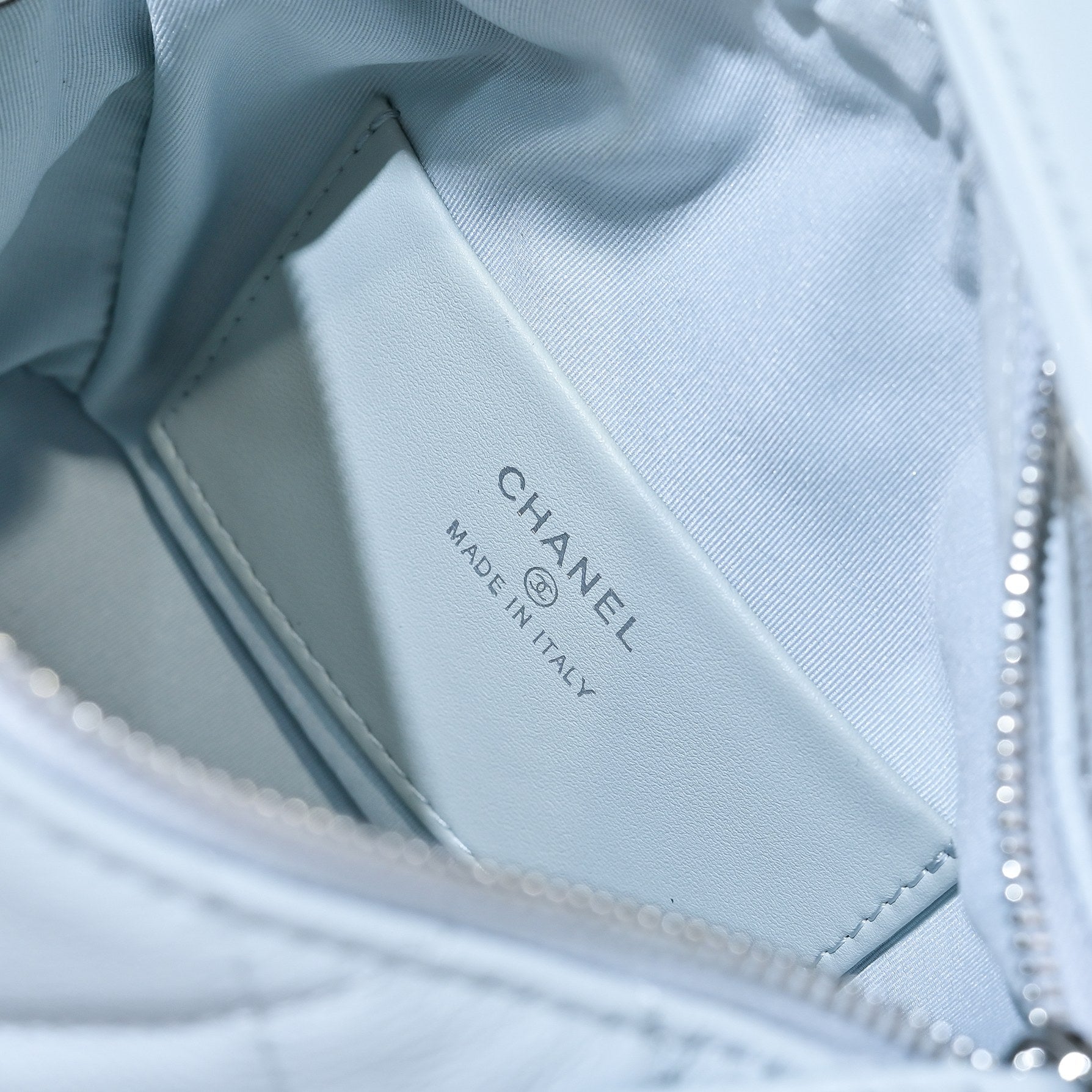 Chanel Light Blue Caviar Leather Hobo Bag with Silver Hardware