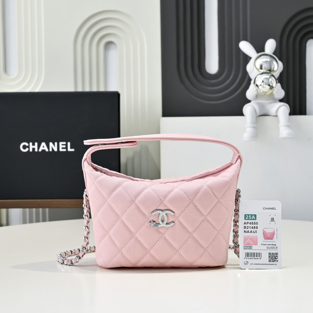 Chanel White Caviar Leather Hobo Bag with Silver Hardware