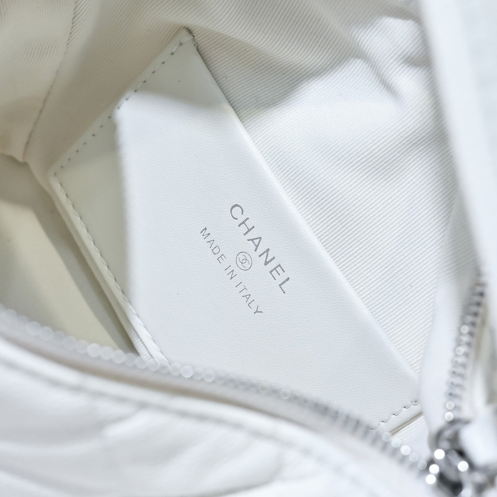 Chanel White Caviar Leather Hobo Bag with Silver Hardware