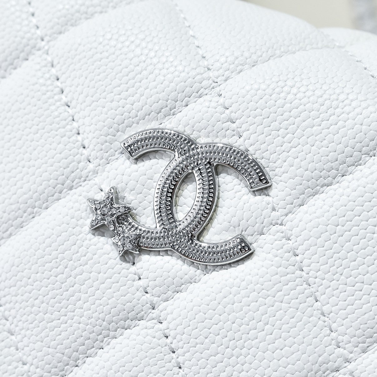 Chanel White Caviar Leather Hobo Bag with Silver Hardware