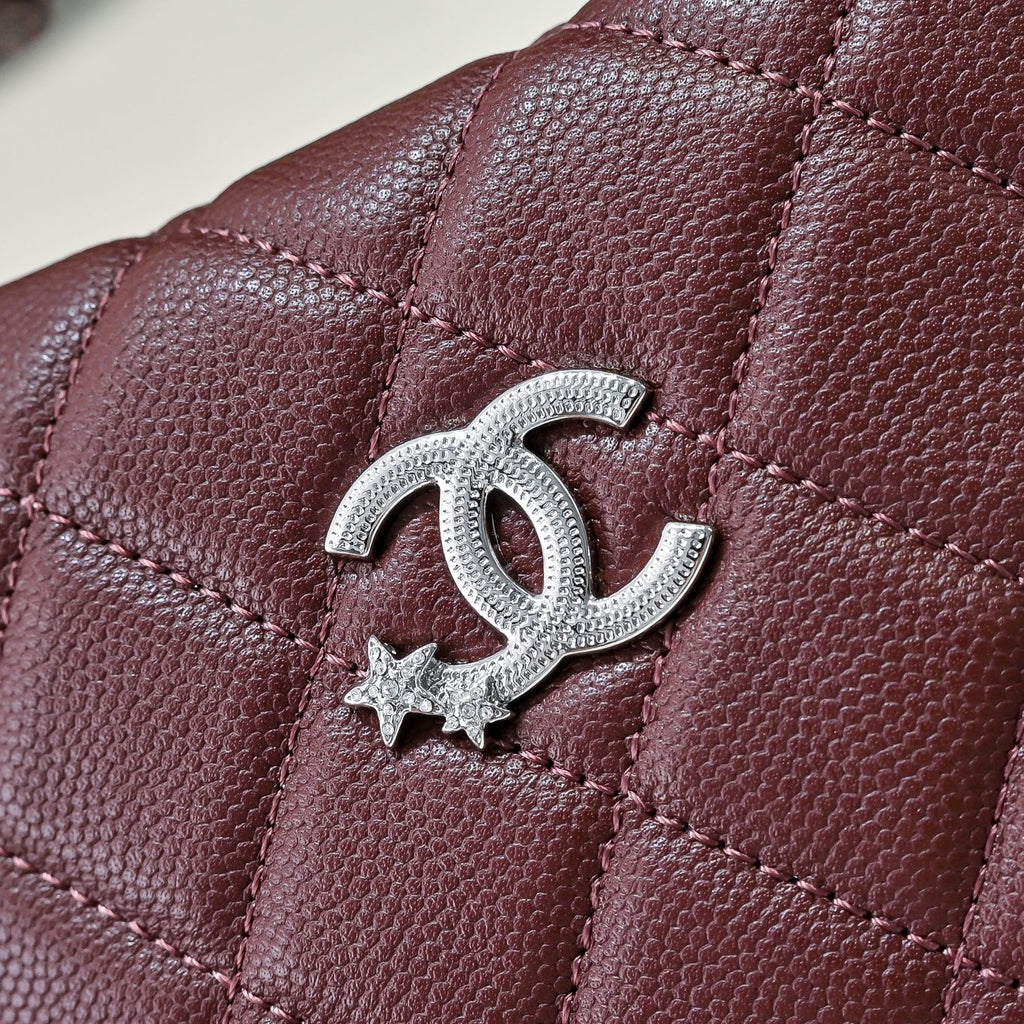 Chanel Burgundy Caviar Leather Hobo Bag with Silver Hardware