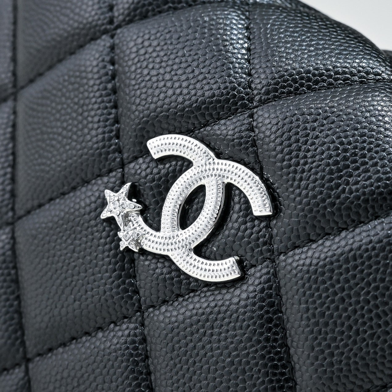 Chanel Black Caviar Leather Hobo Bag with Silver Hardware