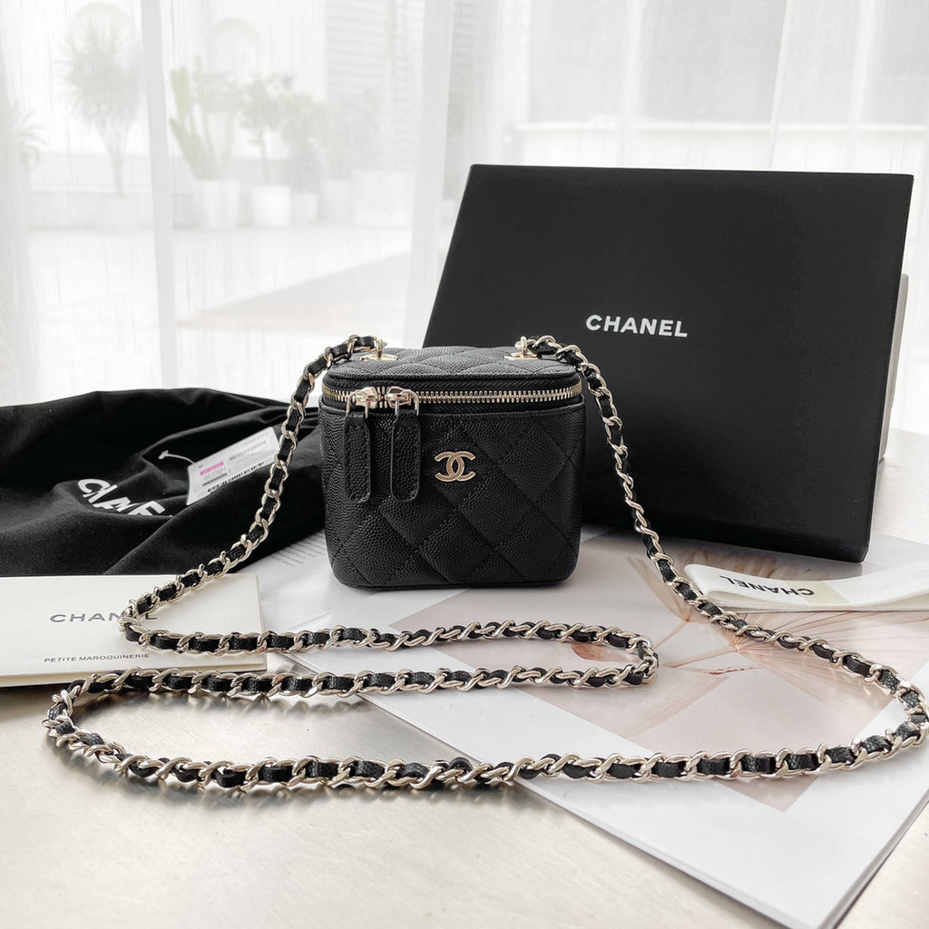 Chanel Black Caviar Leather Vanity Bag with Gold Hardware