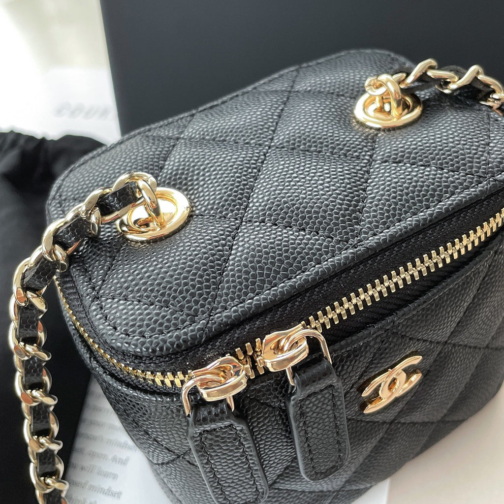 Chanel Black Caviar Leather Vanity Bag with Gold Hardware