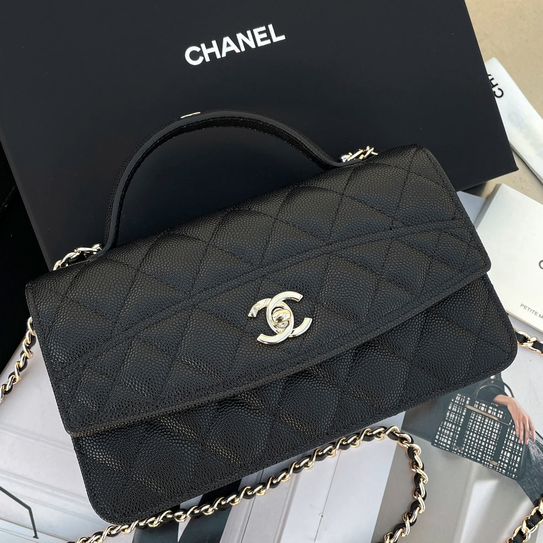 Chanel Caviar Leather Flap Bag with Handle - Black