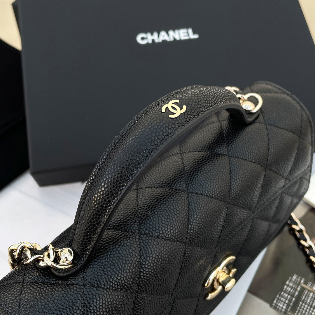 Chanel Caviar Leather Flap Bag with Handle - Black