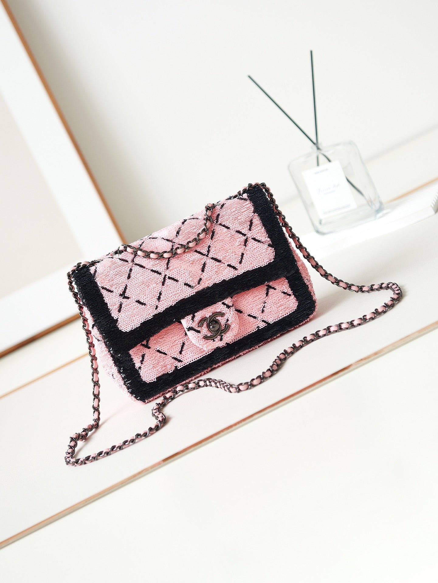 Chanel Sequin Quilted Mini Bag - Pink & Black