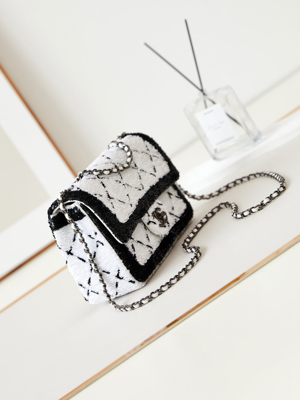 Chanel Sequin Quilted Mini Bag - Black & White