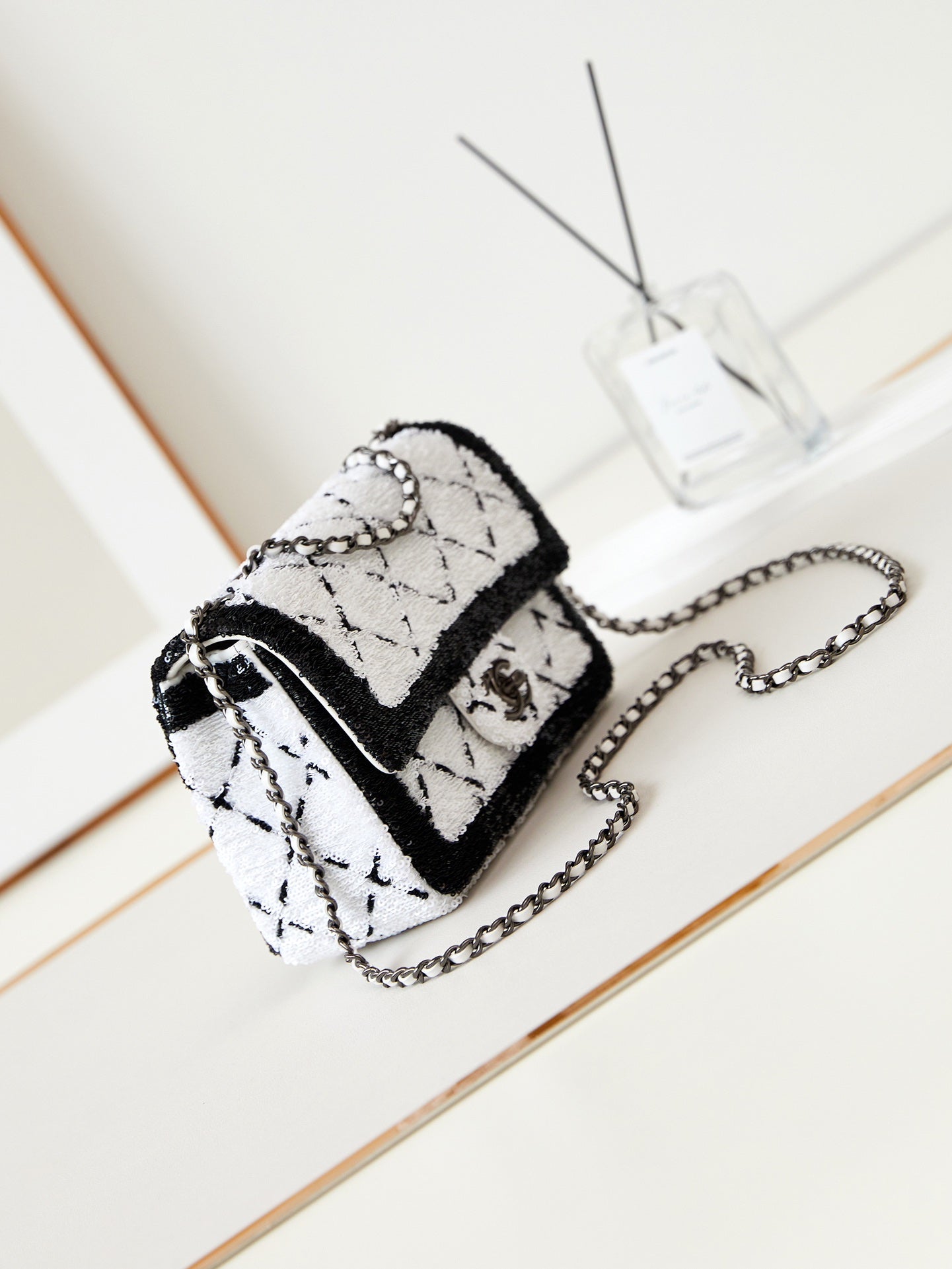 Chanel Sequin Quilted Mini Bag - Black & White
