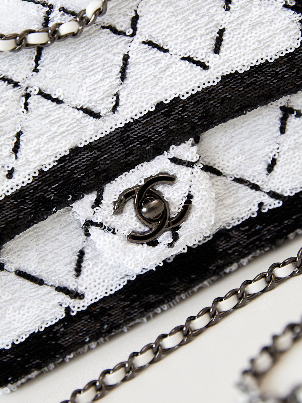 Chanel Sequin Quilted Mini Bag - Black & White