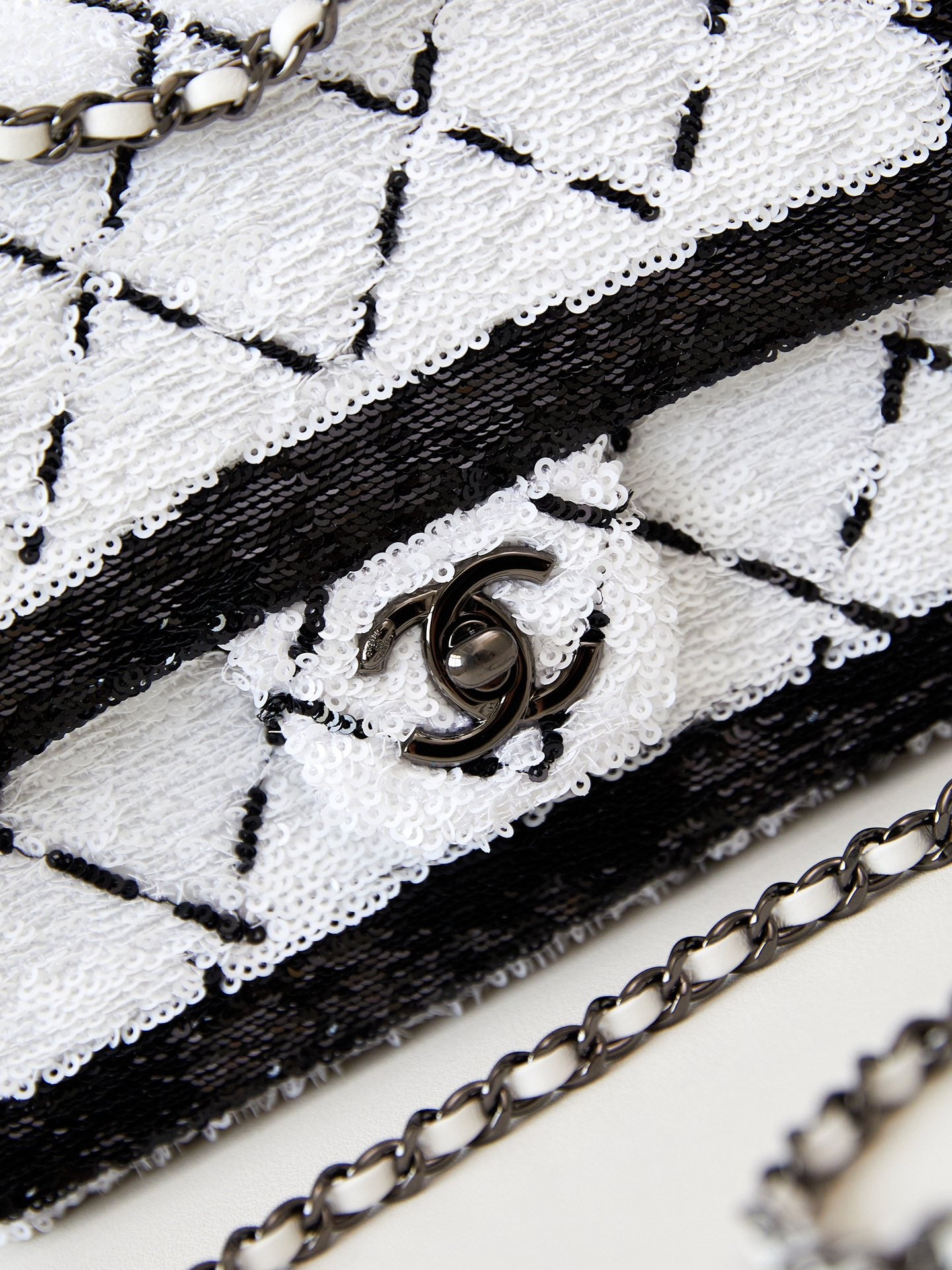Chanel Sequin Quilted Mini Bag - Black & White
