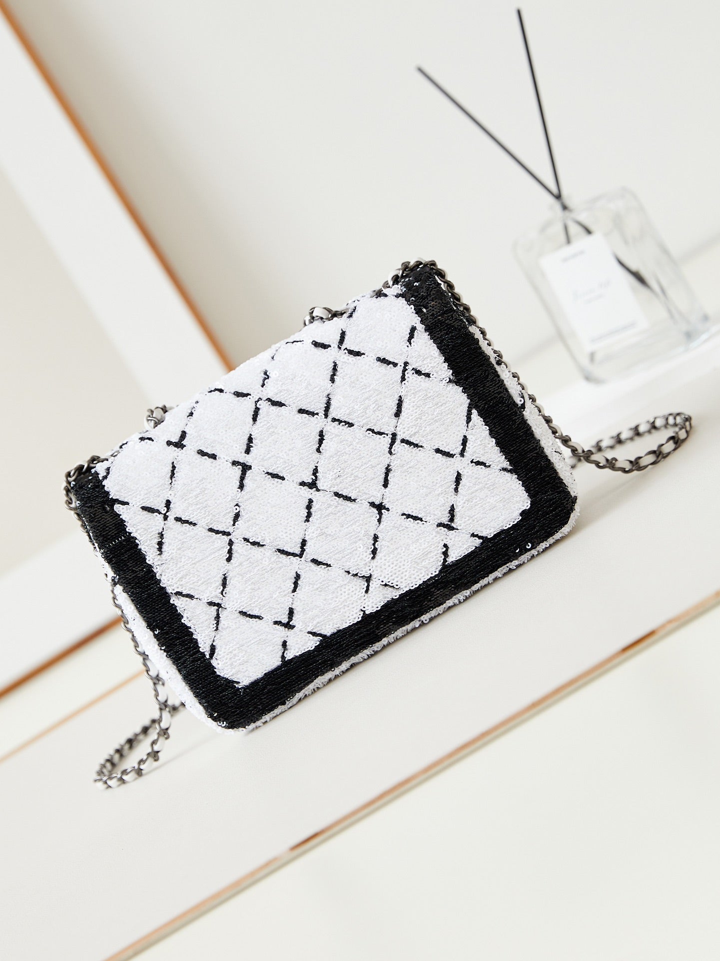 Chanel Sequin Quilted Mini Bag - Black & White